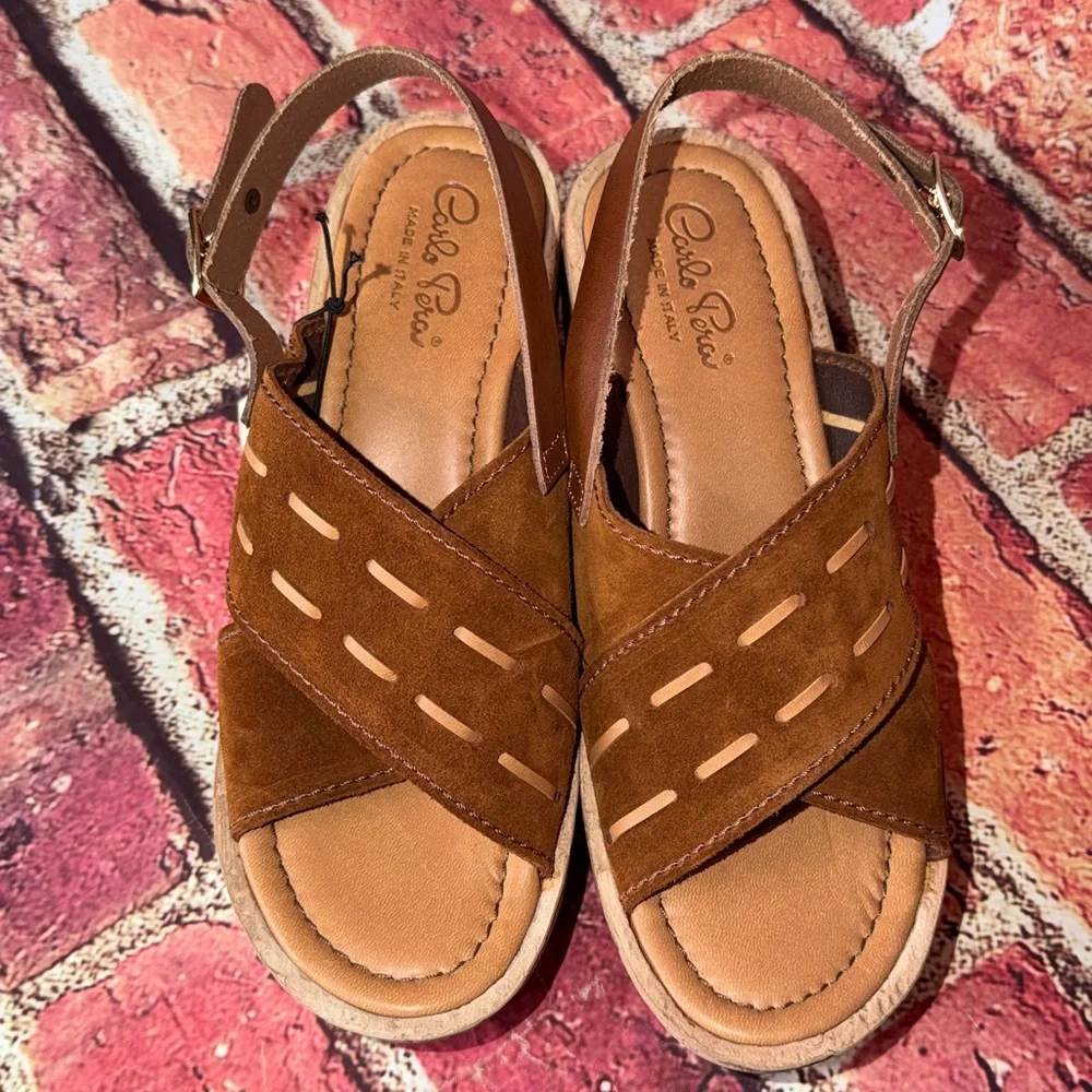 Carlo Pera Made in Italy Leather Wedge Sandals – Size 40 US size 9-9.5 new